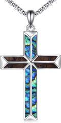 wholesale 925 Sterling Silver Cross Wooden Abalone Shell Inlay Pendant Necklace-0-0