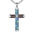 wholesale 925 Sterling Silver Cross Pendant With Blue And Brown Inlay-0-0
