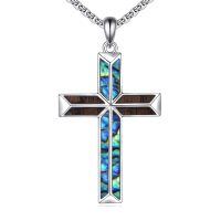 wholesale 925 Sterling Silver Cross Pendant With Blue And Brown Inlay-Cross Wooden & Abalone Shell
