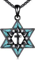 wholesale 925 Sterling Silver Turquoise Cross Star of David AA Sobriety Necklace Judaic  for Women Men-0-0