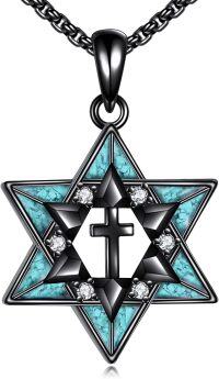 wholesale 925 Sterling Silver Turquoise Cross Star of David AA Sobriety Necklace Judaic  for Women Men-Cross