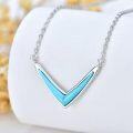 wholesale 925 Sterling Silver V-Shaped Genuine Green Turquoise Pendant Necklace for Women-0-1