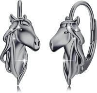 wholesale 925 Sterling Silver Hypoallergenic Unicorn Hoop Earrings for Women-Horse Hoop Earrings-Black #2