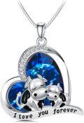 wholesale 925 Sterling Silver Heart-Shaped Mother and Baby Cows Blue Crystal Pendant Necklace for Women Girls Mothers Day Gifts-0-0