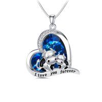 wholesale 925 Sterling Silver Heart Cow Pendant With Blue Crystals And Engraved Message-Crystal Heart Two Cow