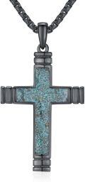 wholesale Turquoise Inlay 925 Sterling Silver Cross Pendant Necklace for Men & Women - Religious Jewelry Christian Baptism Gift-0-0