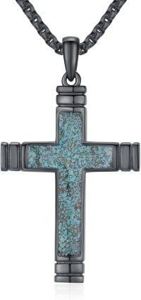 wholesale Turquoise Inlay 925 Sterling Silver Cross Pendant Necklace for Men & Women - Religious Jewelry Christian Baptism Gift-Turquoise Cross Necklace