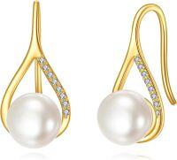 wholesale 14K Gold Pearl Teardrop Dangle Earrings for Women Anniversary Gift-Pearl-C