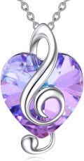 wholesale 925 Sterling Silver Purple Heart Crystal Treble Clef Pendant Necklace for Women-0-0