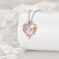 wholesale 925 Sterling Silver & Rose Gold Plated Heart-Shaped Pendant with Cubic Zirconia and Flower Design Necklace-0-1