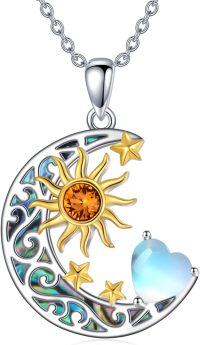 wholesale Sterling Silver Simulated Birthstone Sun Moon Star Pendant Necklace-Sun Moon Star-Jun.Moonstone