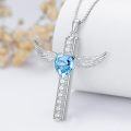 wholesale TOUPOP Cremation Jewelry Cross Urn Necklaces For Ashes For Women S925 Sterling Silver Wing Cross Memorial Keepsake Urn Pendant With Aquamarine Heart Crystal Engraved Forever In My Heart -0-3