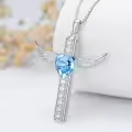 TOUPOP Sterling Silver Aquamarine Crystal Wing Cross Memorial Urn Pendant-0-3