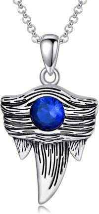 wholesale 925 Sterling Silver Metal Shark Tooth Blue Crystal Pendant Necklace for Women and Men - Valentines Gift Idea-Shark Tooth