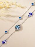 wholesale 925 Sterling Silver Blue Evil Eye Hamsa Hand Charm Anklet for Women Girls  6 + Extender-0-3