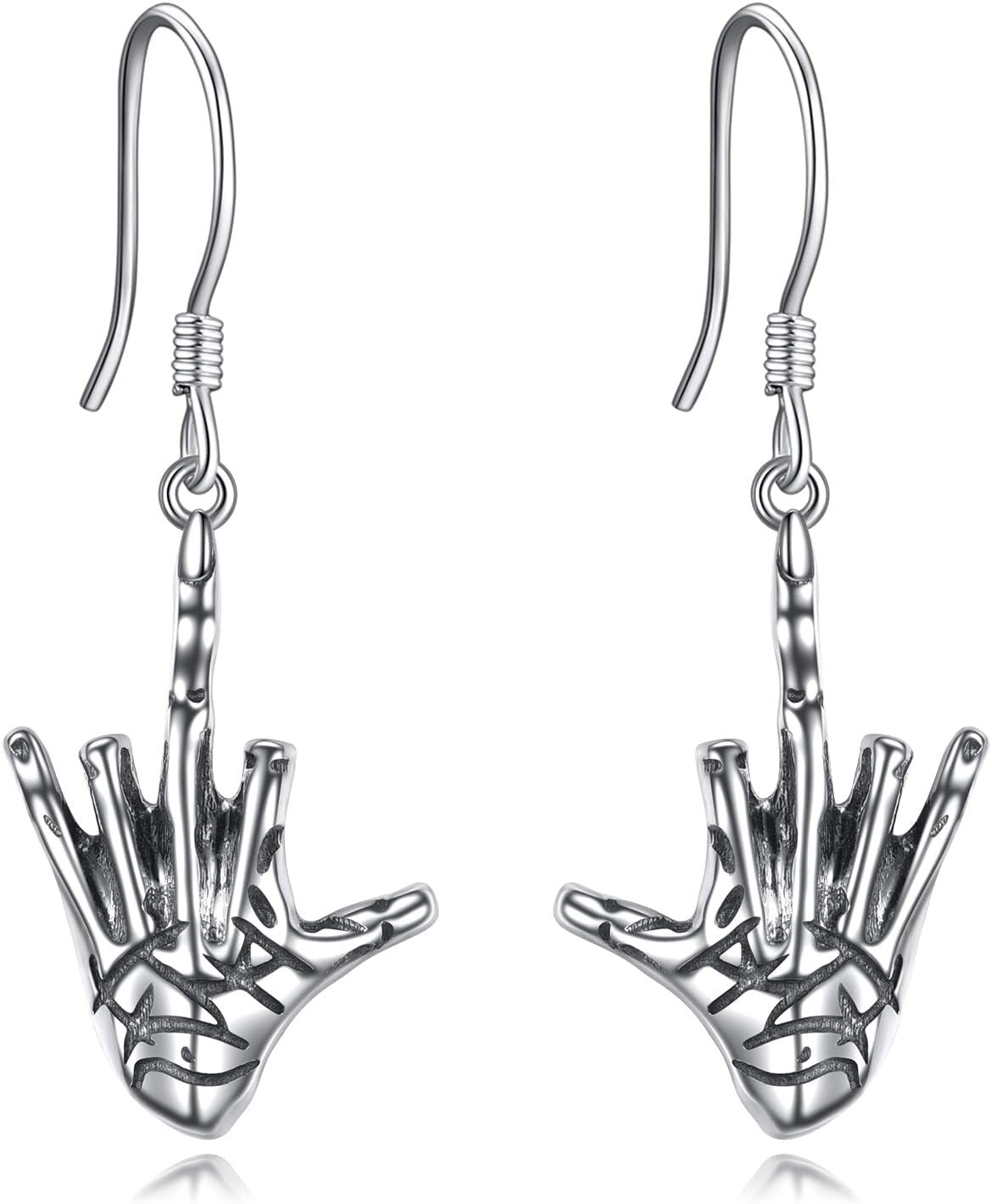Sterling Silver Gothic Snake Sword Skeleton Cat Uterus Hand Skull Sword Drop Earrings Gothic Jewelry Gifts for Women-Hand Skeleton