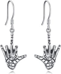 wholesale 925 Sterling Silver Middle Finger Dangle Earrings Punk Rock Statement  for Her-Hand Skeleton
