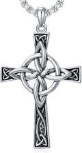 wholesale 925 Sterling Silver Celtic Knot Cross Pendant Necklace  for Men & Women - Protection Amulet Religious Jewelry with 24+2 Rolo Chain (Gift Included)-0-0