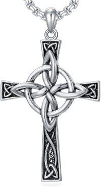 wholesale 925 Sterling Silver Celtic Knot Cross Pendant Necklace  for Men & Women - Protection Amulet Religious Jewelry with 24+2 Rolo Chain (Gift Included)-C-Celtic Knot