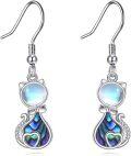 wholesale Sterling Silver Abalone Moonstone Opal Cat Earrings for Women-0-0