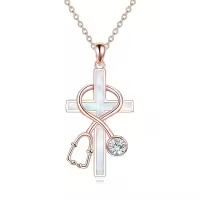TOUPOP Sterling Silver Stone Nurse Stethoscope Cross Necklace Gift-undefined
