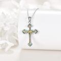 wholesale 925 Sterling Silver Cross Pendant Necklace With Abalone Shell Two Tone Plating-0-3