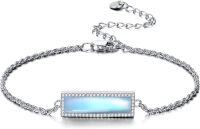 wholesale 925 Sterling Silver Blue Stone Rectangle Charm Anklet Jewelry for Women-moonstone