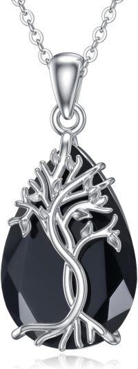 wholesale 925 Sterling Silver Black Tourmaline Tree of Life Pendant Necklace Celtic s for Women Girls-Black Tree of Life