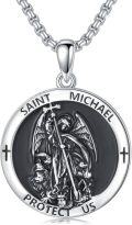 wholesale 925 Sterling Silver Saint Michael Pendant Necklace  with Black Enamel and Crosses-0-0