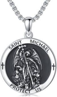 wholesale 925 Sterling Silver Saint Michael Pendant Necklace  with Black Enamel and Crosses-A5.Saint Michael(round oxidized)