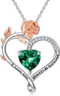 wholesale 925 Sterling Silver Rose Heart Birthstone Necklace for Women Valentine s Day Mother s Day Gift-5-May Birthstone