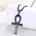 wholesale 925 Sterling Silver Black Plated Ankh Pendant with Blue Stone Inlay Mens Religious -0-4