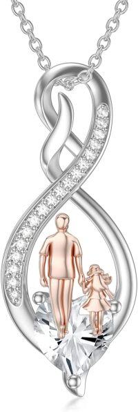 wholesale Sterling Silver Birthstone Infinity Heart Pendant Father Daughter Gift-01-04-Clear-April