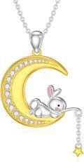 wholesale 925 Sterling Silver Crescent Moon with Bunny Charm Pendant Necklace for Women's Gifts-0-0