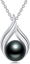 wholesale Sterling Silver Freshwater Black Pearl Necklace 8 10mm AAAA 18 +2 Adjustable-0-0