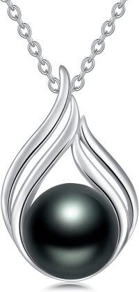wholesale 925 Sterling Silver Freshwater Black Pearl Necklace 8 10mm AAAA 18 +2 Adjustable-10mm-Style2-A2