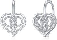 wholesale 925 Sterling Silver Heart Celtic Knot Leverback Drop Earrings with Cubic Zirconia Accents-Celtic heart knot