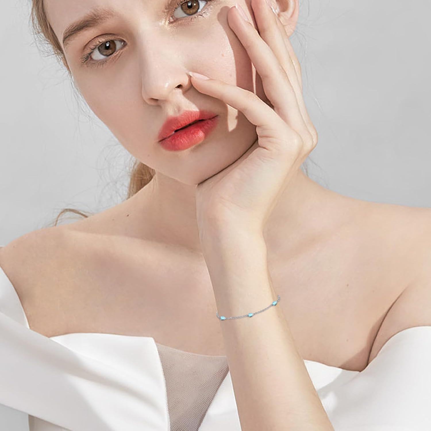 wholesale 925 Sterling Silver Rainbow Moonstone Teardrop Bracelet for Women Girls Mother's Day Gift-0-5