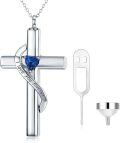 wholesale 925 Sterling Silver White Gold & Sterling Silver Cross Urn Necklace with Birthstone – Infinity Engraved 'I Love You Forever' – Cremation Jewelry for Ashes, Hair, Memories – Adjustable Chain, Funnel Kit Included-0-0