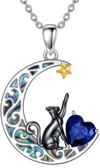 wholesale 925 Sterling Silver 12 Birthstones Black Cat Necklace for Women-Sept.