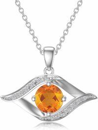 wholesale 14K White Gold Sterling Silver D Color VVS Clarity Evil Eye Diamond Greek Protection Pendant Necklace-Sterling Silver-A11:Citrine-A11:Citrine Sterling Silver