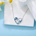 wholesale 925 Sterling Silver Heart-Shaped Dragon and Waves with Blue Enamel & CZs Pendant Necklace-0-2