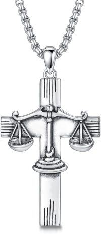 wholesale Sterling Silver Cross Pendant Necklace for Women Men Religious Jewelry Gift for Christmas Birthday Mothers Day-01-10-Libra