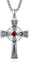 wholesale Sterling Silver Garnet Celtic Cross Necklace for Men 22 +2 Chain-0-0