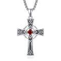 wholesale 925 Sterling Silver Garnet Celtic Cross Necklace for Men 22 +2 Chain-0-0