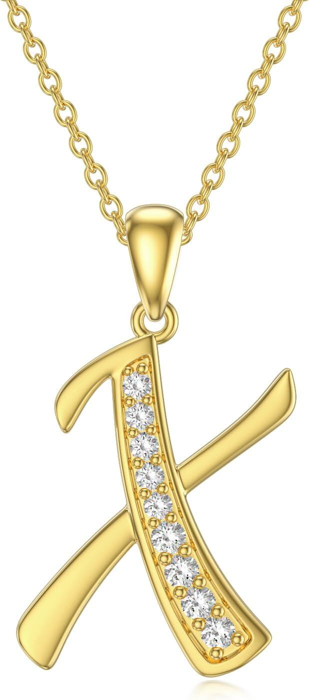 wholesale 14K Gold Moissanite A Z Initial Necklace for Women 16+2 -X