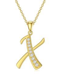 wholesale 14k Yellow Gold Lab Diamond Initial Letter Necklace Wholesale With Chain-X
