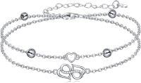 wholesale 925 Sterling Silver Evil Eye Infinity Heart Celtic Ankle Anklet with Beads and Clasp - Adjustable Size s for Women-Double Heart