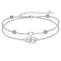 wholesale 925 Sterling Silver Double Layer Heart Cubic Zirconia Beaded Chain Anklet-0-0