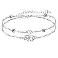 wholesale 925 Sterling Silver Double Layer Heart Cubic Zirconia Beaded Chain Anklet-Double Heart